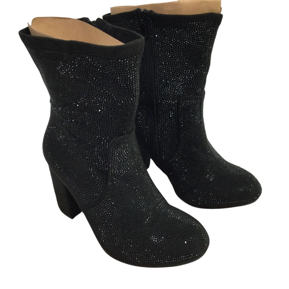 Torrid Womens Rhinestone Embellished Bootie Block Heel Stretch Black Size 8